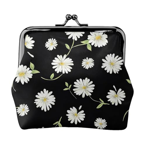 Daisy Print Portable Women Coin Purse Cute Mini Zipper Wallet with Kiss Lock Credit Cards, Black, One Size von CADREWY