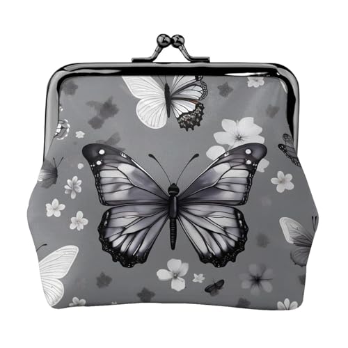 Damen-Geldbörse mit Schmetterlings-Aufdruck, niedlich, Mini-Reißverschluss, mit Kussverschluss, Grau von CADREWY