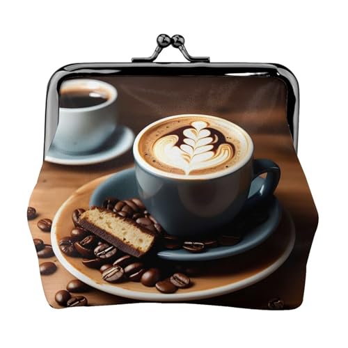Delicious Coffee Print Portable Women Coin Purse Cute Mini Zipper Wallet with Kiss Lock Credit Cards, Black, One Size von CADREWY