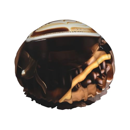 Delicious Heart Coffee Print Duschhaube, leichter Hut, geeignet für Frauen mit langen Haaren, weicher Duschhut von CADREWY