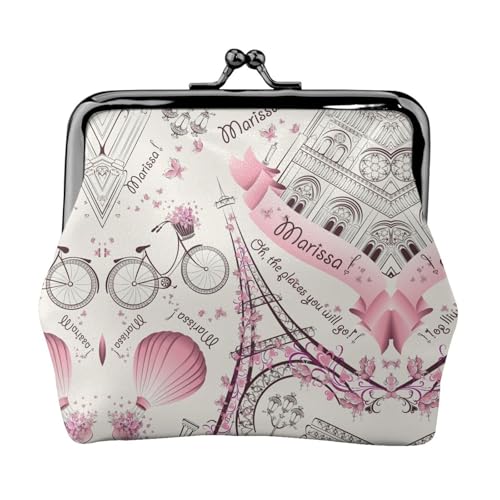 Dog and Paris Towe Print Portable Women Coin Purse Cute Mini Zipper Wallet with Kiss Lock Credit Cards, Black, One Size von CADREWY