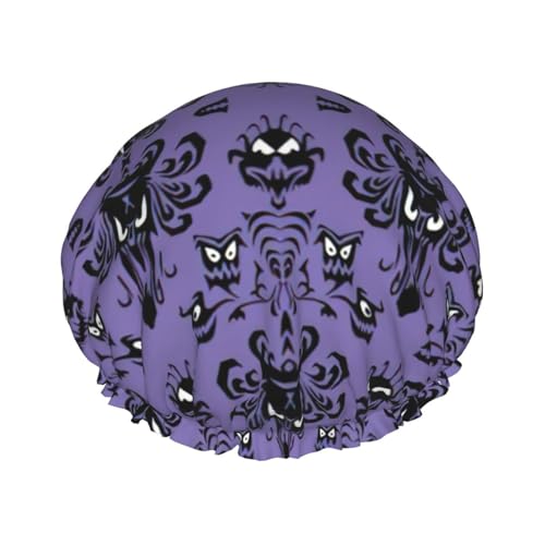 Duschhaube mit Horror-Muster auf violettem Hintergrund, leichter Hut, geeignet für Frauen mit langen Haaren, weicher Duschhut von CADREWY