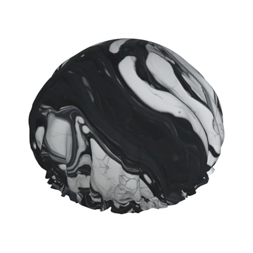 Duschhaube mit Marmor-Druck, leicht, geeignet für Frauen mit langen Haaren, weicher Duschhut von CADREWY