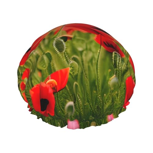 Duschhaube mit Mohnblumen, lebendiger Blütenblätter, leichter Hut, geeignet für Frauen mit langen Haaren, weicher Duschhut von CADREWY