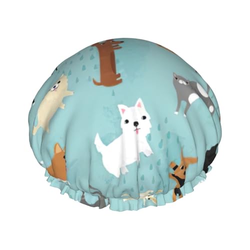 Duschhaube mit Regenmotiv und Katzen und Hunden, leichter Hut, geeignet für Frauen mit langen Haaren, weicher Duschhut von CADREWY