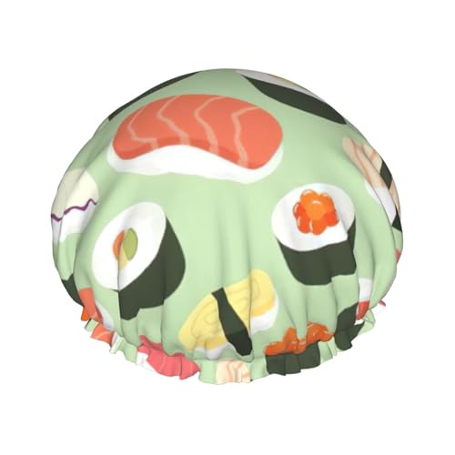 Duschhaube mit Sushi-Lebensmittelmuster, leichter Hut, geeignet für Frauen mit langen Haaren, weicher Duschhut von CADREWY