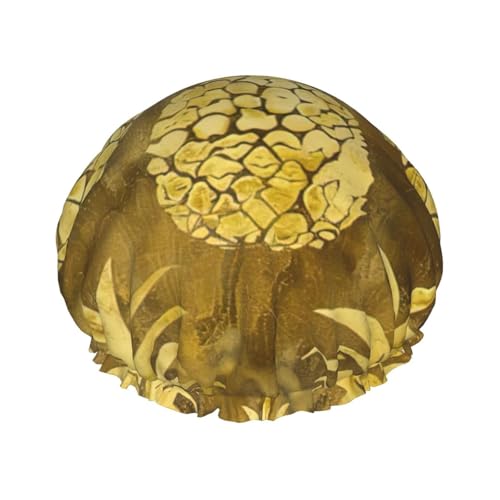 Duschhaube mit goldfarbenem Ananas-Hintergrund, leichter Hut, geeignet für Frauen mit langen Haaren, weicher Duschhut von CADREWY
