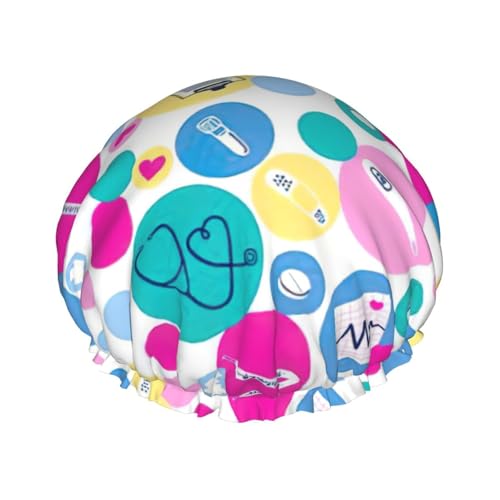 Duschhaube mit niedlichem Krankenschwesterdruck, leicht, geeignet für Frauen mit langen Haaren, weicher Duschhut von CADREWY