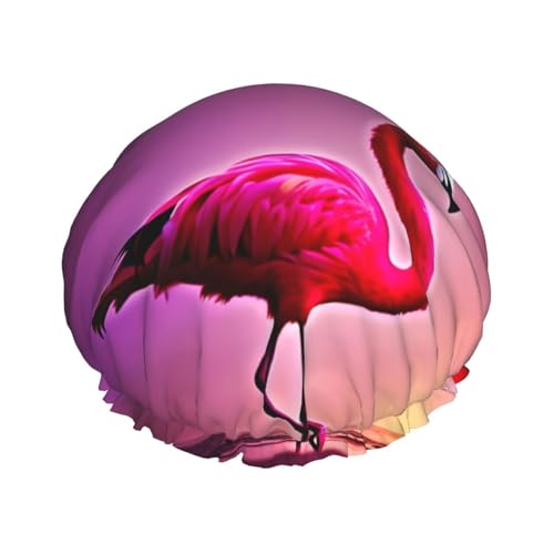 Duschhaube mit rosa Flamingo-Muster, leicht, geeignet für Frauen mit langen Haaren, weicher Duschhut von CADREWY