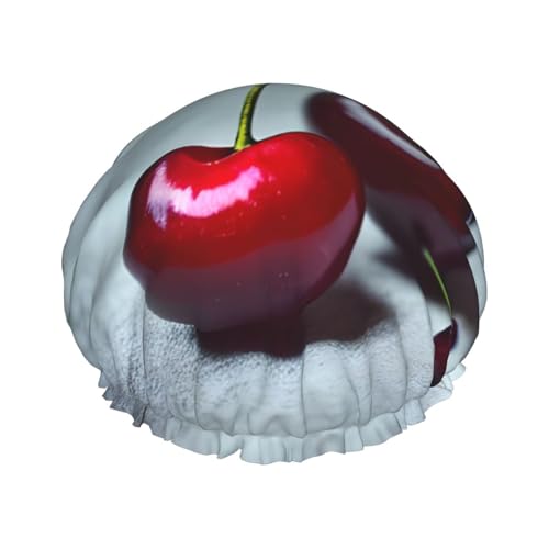 Duschhaube mit rotem Kirschenmuster, leicht, geeignet für Frauen mit langen Haaren, weicher Duschhut von CADREWY