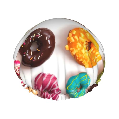 Duschhaube mit verschiedenen Geschmacksrichtungen von Donuts, leichter Hut, geeignet für Frauen mit langen Haaren, weicher Duschhut von CADREWY