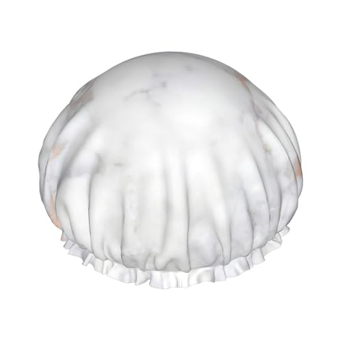 Duschhaube mit weißem Marmor, Rotgold, leichter Hut, geeignet für Frauen mit langen Haaren, weicher Duschhut von CADREWY