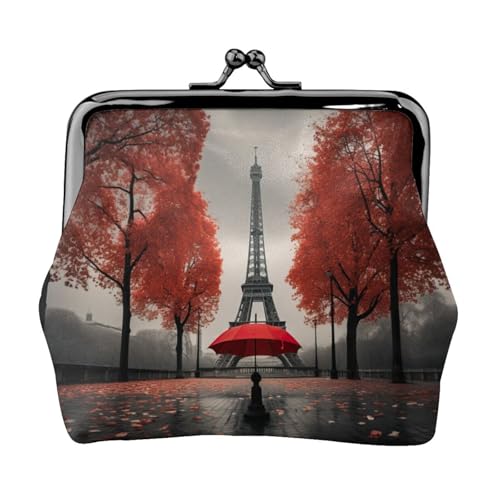 Eiffelturm mit rotem Regenschirm-Druck, tragbare Damen-Münzgeldbörse, niedlicher Mini-Reißverschluss, Geldbörse mit Kussschloss, Kreditkarten von CADREWY