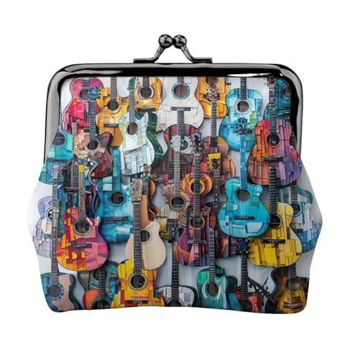 Farbige Akustik- und Gitarren-Druck, tragbare Damen-Münzgeldbörse, niedlicher Mini-Reißverschluss, Geldbörse mit Kussschloss, Kreditkarten, Schwarz, Einheitsgröße von CADREWY