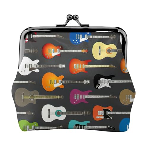 Farbige Akustik- und Gitarren-Druck, tragbare Damen-Münzgeldbörse, niedlicher Mini-Reißverschluss, Geldbörse mit Kussschloss, Kreditkarten von CADREWY