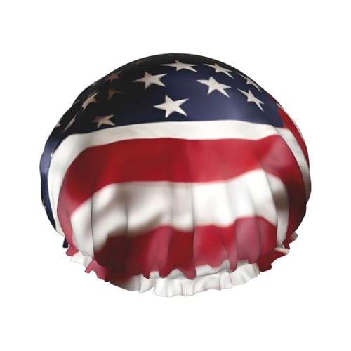 Feuerwehrmann Duschhaube mit amerikanischer Flagge, leichter Hut, geeignet für Frauen mit langen Haaren, weicher Duschhut von CADREWY