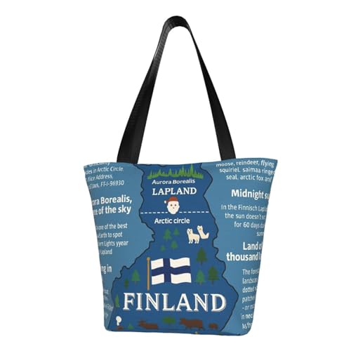 Finnland Karte mit verschiedenen Feat Print Bequeme Schultertasche Sommer Handtasche Reise Strand Arbeit Alltag Vielseitig Tragen von CADREWY