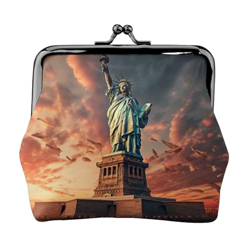 Freiheitsstatue in NYC Druck, tragbare Damen-Münzgeldbörse, niedlich, Mini-Reißverschluss, Geldbörse mit Kussverschluss, Kreditkarten, Schwarz, Einheitsgröße von CADREWY