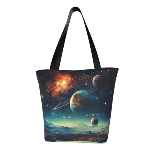 Galaxy Moon Space Print Bequeme Schultertasche Sommer Handtasche Reise Strand Arbeit Alltag Vielseitig Tragen von CADREWY