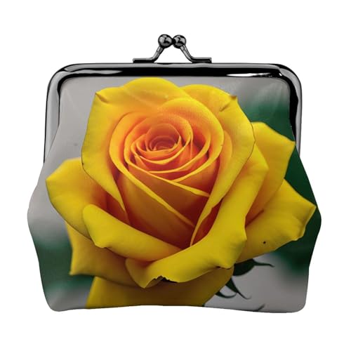 Gelbe Rose Druck tragbare Frauen Münzbörse Niedlich Mini Reißverschluss Geldbörse mit Kussschloss Kreditkarten Schwarz Einheitsgröße von CADREWY