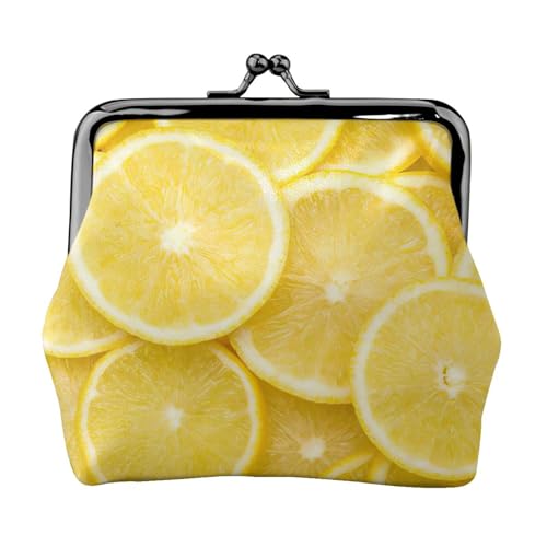 Gelbe Zitronenprägung, tragbare Damen-Münzgeldbörse, niedlich, Mini-Reißverschluss-Geldbörse mit Kuss-Lock-Kreditkarten von CADREWY