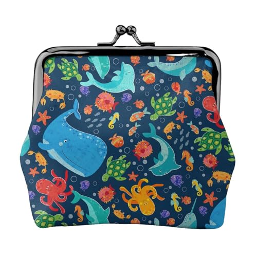Geldbörse für Damen, Motiv: Ozean, Wal, Fisch, Oktopus, tragbar, niedlich, Mini-Reißverschluss, mit Kussverschluss, Kreditkarten von CADREWY