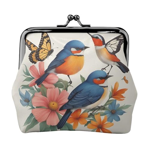Geldbörse für Damen, Motiv: Vögel, Blumen, Schmetterling, tragbar, niedlich, Mini-Reißverschluss, mit Kussverschluss, Kreditkarten, Schwarz, Einheitsgröße von CADREWY