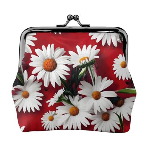Geldbörse für Damen, Motiv: rote Blume und weiße Gänseblümchen, niedlich, Mini-Reißverschluss, mit Kussschloss, Kreditkarten, Schwarz, Einheitsgröße von CADREWY