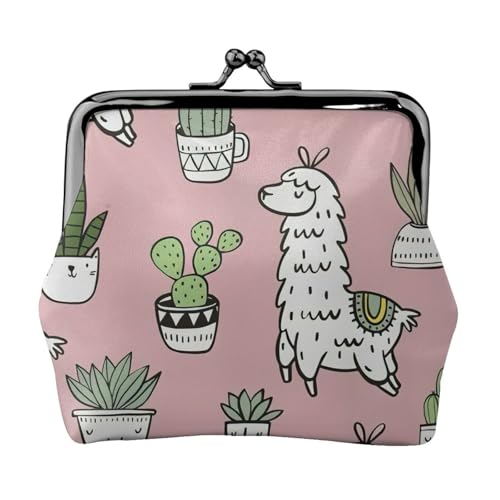 Geldbörse mit Alpaka- und Kaktus-Druck, tragbar, für Damen, niedlich, Mini-Reißverschluss, mit Kussverschluss, Kreditkarten von CADREWY