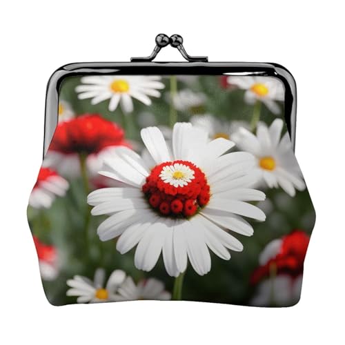 Geldbörse mit Blumen- und Weißem Gänseblümchen-Druck, tragbar, Damen, niedlich, Mini-Reißverschluss, Geldbörse mit Kussschloss, Kreditkarten, Schwarz, Einheitsgröße von CADREWY