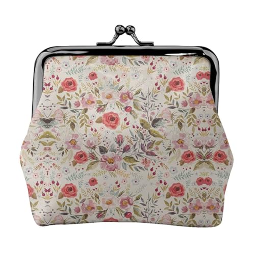 Geldbörse mit Blumenblatt-Druck, tragbar, niedlich, Mini-Reißverschluss, mit Kussverschluss, Kreditkarten von CADREWY