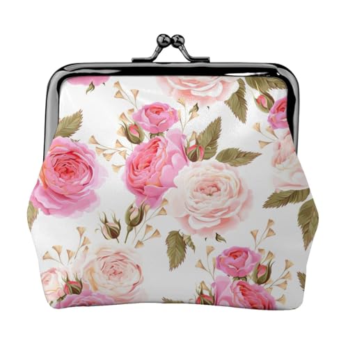 Geldbörse mit Blumenmuster, Rose, rosa Druck, tragbar, Damen, Münzbörse, niedlich, Mini-Reißverschluss, Geldbörse mit Kussverschluss, Kreditkarten, Schwarz, Einheitsgröße von CADREWY