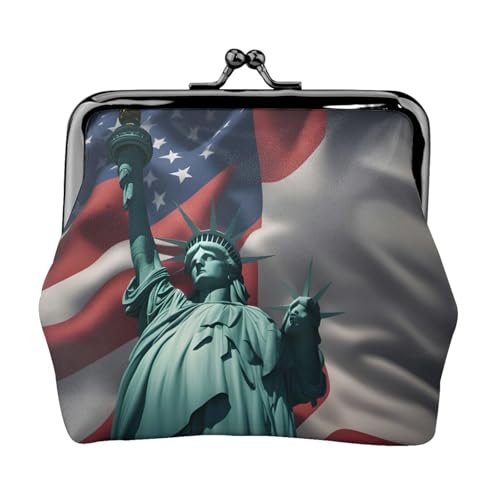 Geldbörse mit Freiheitsstatue-Flagge, tragbar, Damen, Münzbörse, niedlich, Mini-Reißverschluss, Geldbörse mit Kussschloss, Kreditkarten, Schwarz, Einheitsgröße von CADREWY