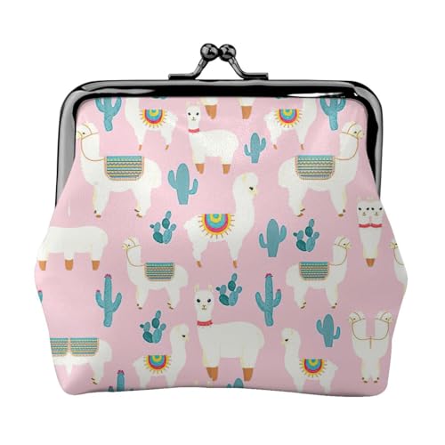 Geldbörse mit Lama-Kaktus-Druck, tragbar, für Damen, niedlich, Mini-Reißverschluss, mit Kussverschluss, Kreditkarten von CADREWY
