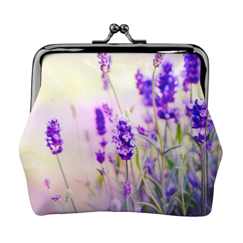 Geldbörse mit Lavendelblumen-Druck, tragbar, niedlich, Mini-Reißverschluss, mit Kuss-Lock-Kreditkarten von CADREWY