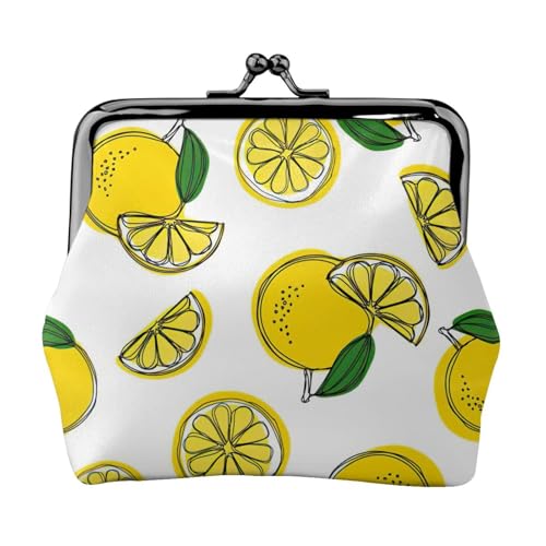 Geldbörse mit Zitronenfrucht-Muster, tragbar, für Damen, niedlich, Mini-Reißverschluss, mit Kuss-Lock-Kreditkarten von CADREWY