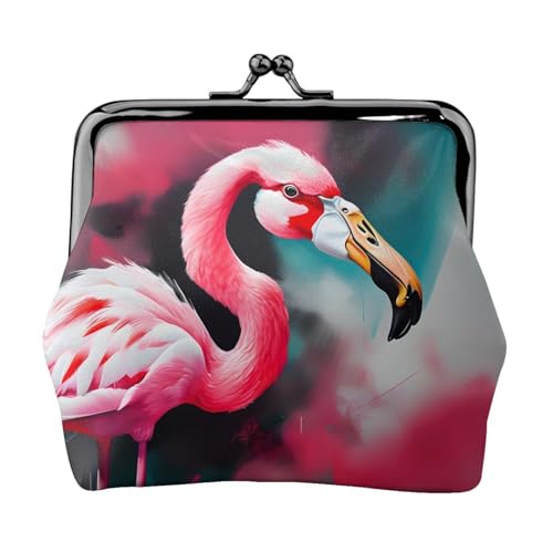 Gemälde, Flamingo-Druck, tragbare Damen-Münzgeldbörse, niedlich, Mini-Reißverschluss, Geldbörse mit Kussverschluss, Kreditkarten von CADREWY