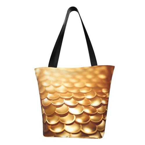Goldene Meerjungfrauen-Schuppen-Druck, bequeme Schultertasche, Sommerhandtasche, Reisen, Strand, Arbeit, täglicher Gebrauch, vielseitiges Tragen von CADREWY