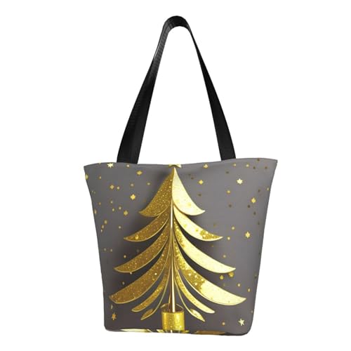 Goldener Glitzer-Weihnachtsbaum-Druck, bequeme Umhängetasche, Sommerhandtasche, Reisen, Strand, Arbeit, täglicher Gebrauch, vielseitig tragbar von CADREWY