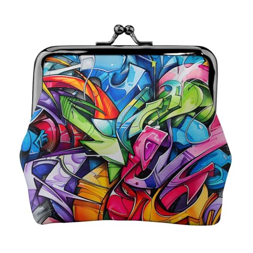 Graffiti-Zeichnungsdruck, tragbare Damen-Münzgeldbörse, niedlich, Mini-Reißverschluss, Geldbörse mit Kuss-Lock-Kreditkarten, Schwarz, Einheitsgröße von CADREWY