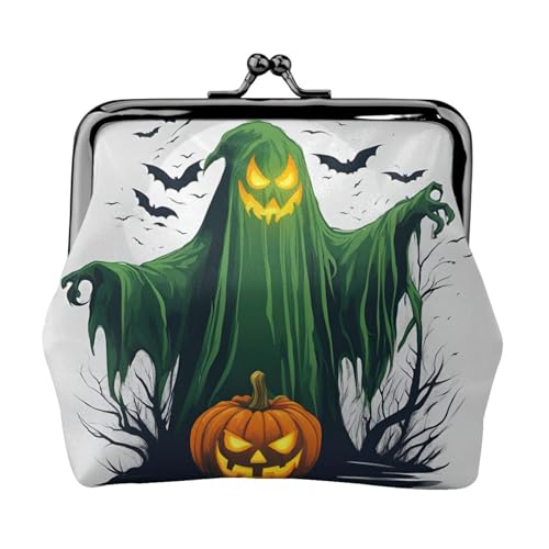 Green Ghost Horror Halloween Kürbis Print Tragbare Frauen Münzbörse Niedlich Mini Reißverschluss Geldbörse mit Kussschloss Kreditkarten Schwarz, Einheitsgröße von CADREWY