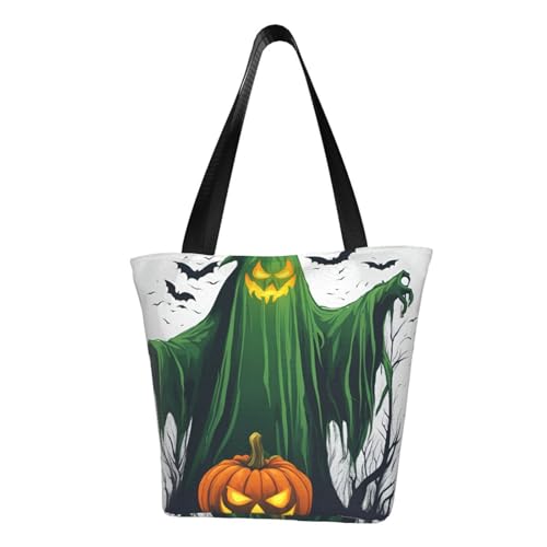 Grüner Geist Horror Halloween Kürbis Druck Bequeme Schultertasche Sommer Handtasche Reise Strand Arbeit Alltag Vielseitig Tragen von CADREWY