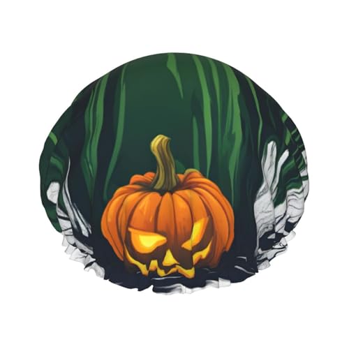 Grüner Geist Horror Halloween Kürbis Druck Duschhaube Leichter Hut geeignet für Frauen mit langen Haaren weicher Duschhut von CADREWY