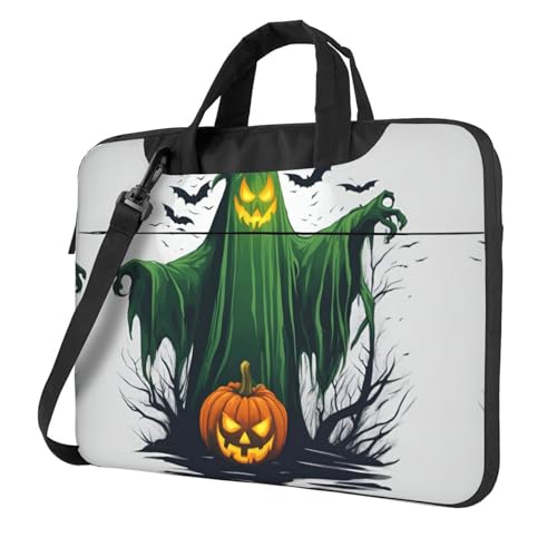 Grüner Geist Horror Halloween Kürbis Druck Schützende Laptoptasche Vielseitige Taschen Computertasche Weich Damen Herren Einzigartig von CADREWY