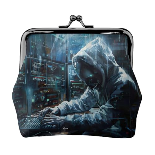 Hacker Attack Print Portable Women Coin Purse Cute Mini Zipper Wallet with Kiss Lock Credit Cards, Black, One Size von CADREWY