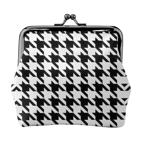 Hahnentrittmuster Schwarz Druck Tragbare Frauen Münzbörse Niedlich Mini Reißverschluss Geldbörse mit Kussschloss Kreditkarten Schwarz Einheitsgröße von CADREWY