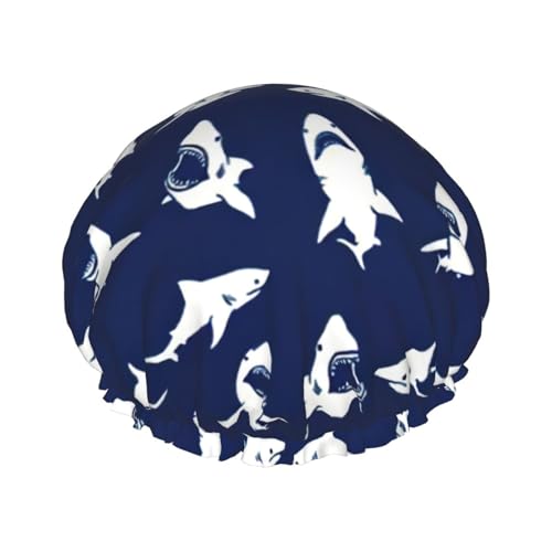 Haifischmuster mit verschiedenen Gesten, Druck, Duschhaube, leichter Hut, geeignet für Frauen mit langen Haaren, weicher Duschhut von CADREWY