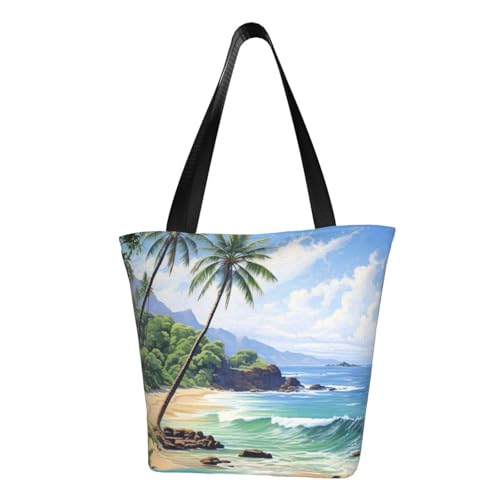 Hawaiianischer Strand mit Palmen-Druck, bequeme Umhängetasche, Sommerhandtasche, Reisen, Strand, Arbeit, täglicher Gebrauch, vielseitiges Tragen von CADREWY