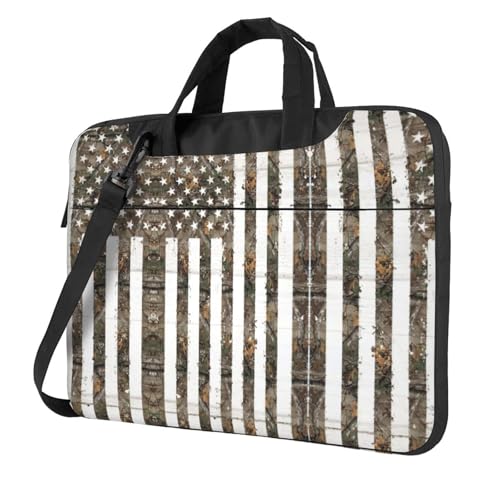 Interstellar Laptoptasche mit amerikanischer Flagge, Camouflage-Druck, vielseitige Tasche, Computertasche, weich, für Damen und Herren, einzigartig, Schwarz, 13 inch von CADREWY