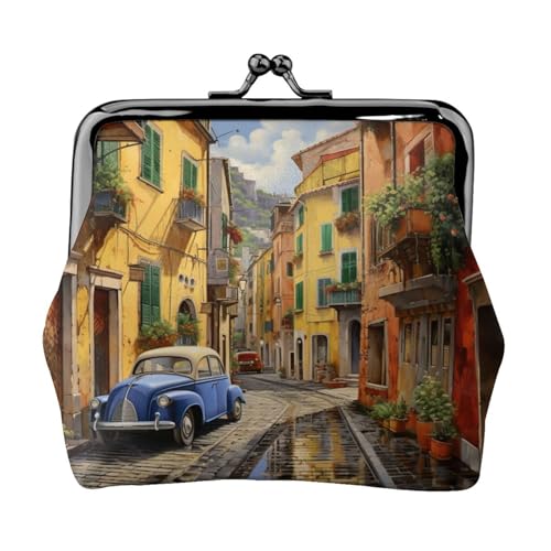 Italienischer Straßendruck, tragbare Damen-Münzgeldbörse, niedliche Mini-Geldbörse mit Reißverschluss, mit Kuss-Lock-Kreditkarten, Schwarz, Einheitsgröße von CADREWY